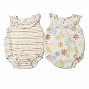 Chickpea Pair of Striped and Floral Summer Baby Rompers